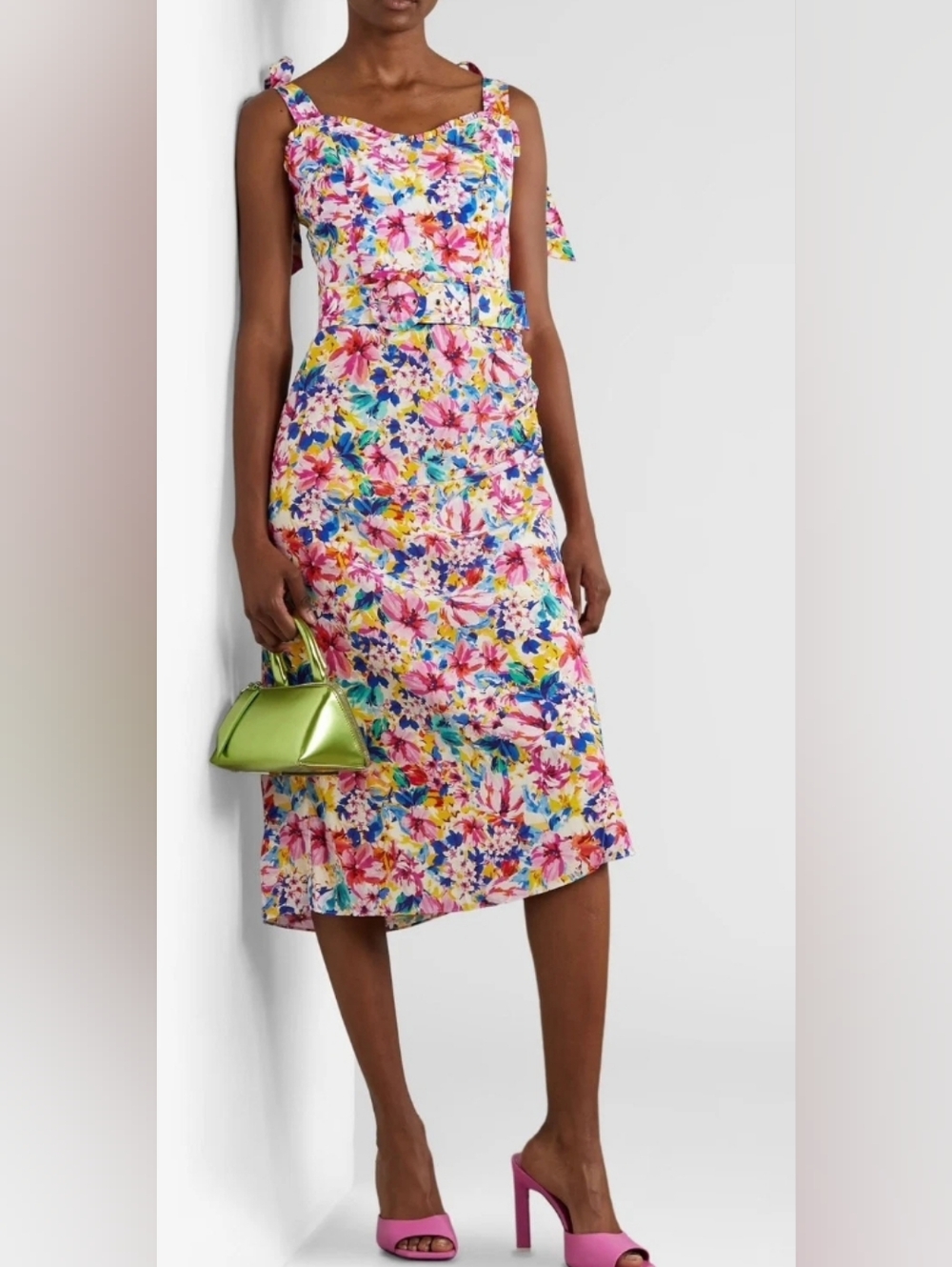 Rebecca Vallance Miami Squeeze Belted Floral 100% Silk Dress Size 6